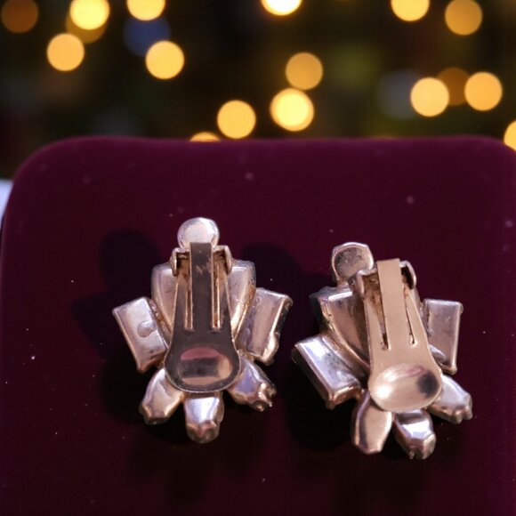 Vintage 1950's Blue Rhinestone Clip-On Earrings-Silver Tone Statement Costume - Picture 4 of 4